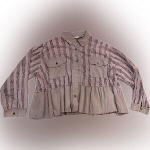 POL Lavender Mauve Button-Up Peplum Blouse